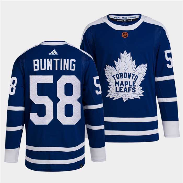 Mens Toronto Maple Leafs Black #58 Michael Bunting Blue 2022 Reverse Retro Stitched Jersey Dzhi